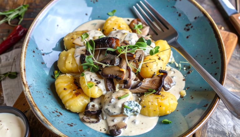 Gnocchis, pleurotes sauce roquefort